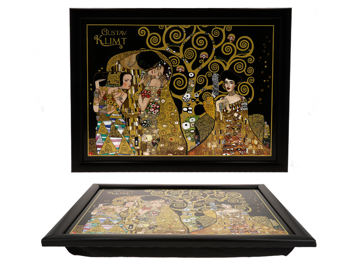 Laptopstandaard G. Klimt, Collage (CARMANI) met mogelijkheid tot personalisatie met gravure, ideaal als cadeau, afmetingen 30.5x40.5cm, stijlvol en comfortabel om op schoot te werken