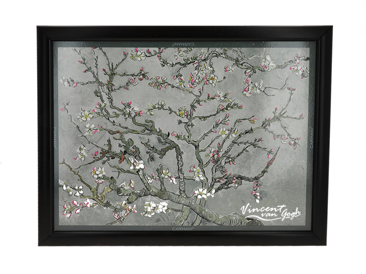 Laptopstandaard V. van Gogh, Bloeiende Amandelboom, grijs, 30.5x40.5cm met mogelijkheid tot personalisatie met gravure