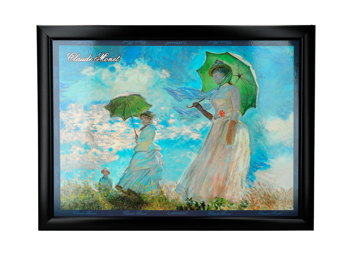 Laptopstandaard C. Monet, Vrouw met Parasol, gepersonaliseerd met mogelijkheid tot gravure, elegant en artistiek, 30.5x40.5cm, ideaal als cadeau