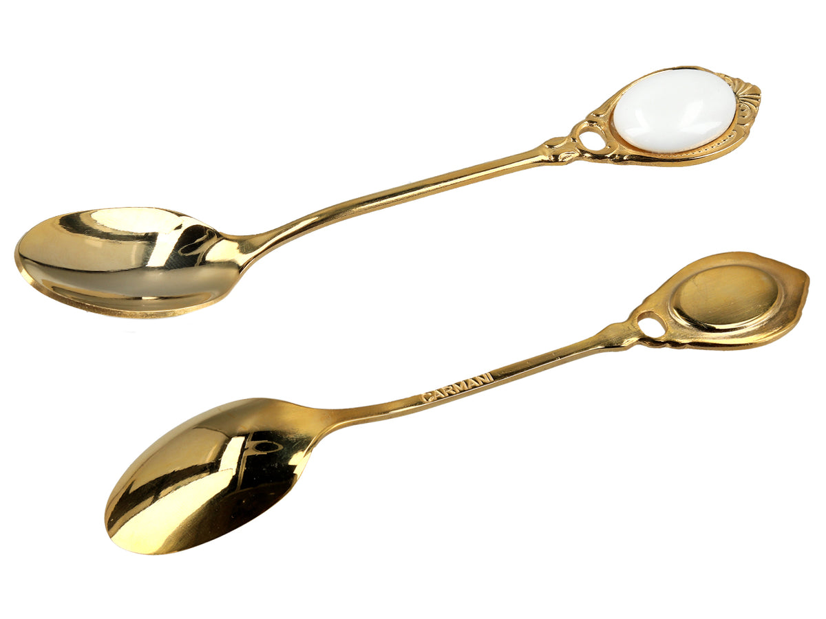 Set van 6 met 24K goud vergulde theelepels Witte Oogjes CARMANI met mogelijkheid tot personalisatie met gravure - elegant cadeau voor elke gelegenheid, afmetingen 13 cm