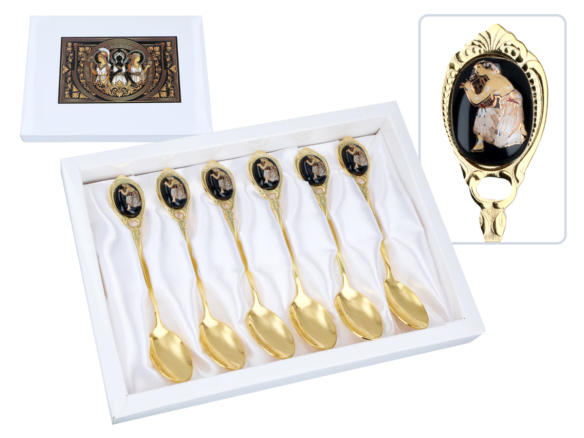 Set van 6 lepeltjes bekleed met 24K goud met Grieks motief