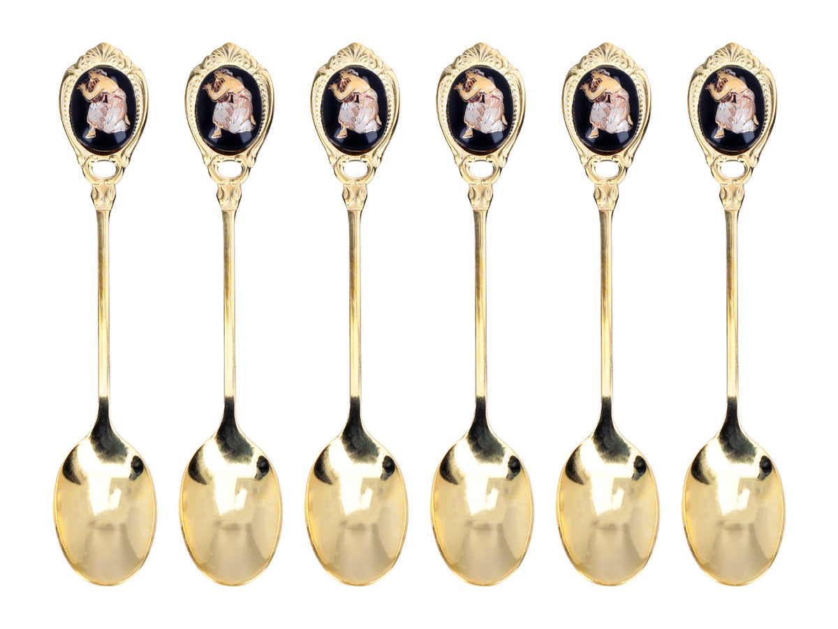 Set van 6 lepeltjes bekleed met 24K goud met Grieks motief