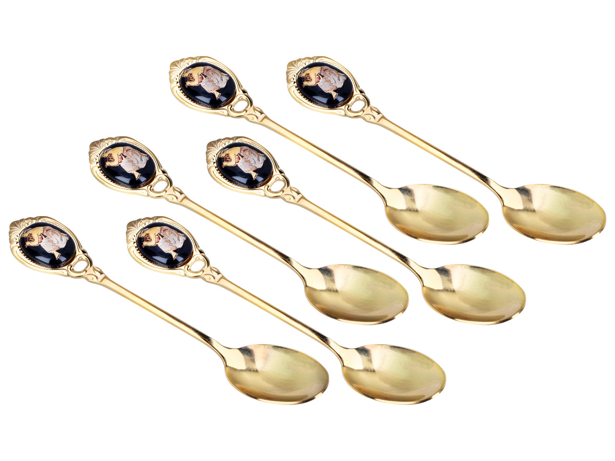 Set van 6 lepeltjes bekleed met 24K goud met Grieks motief