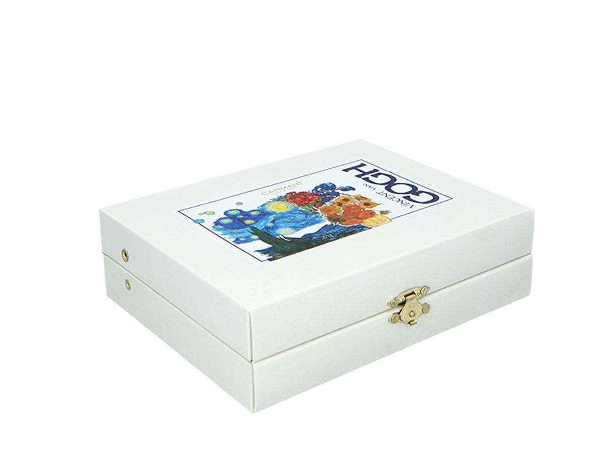 Set van 6 lepeltjes bekleed met 24K goud met 1 suikerlepel - V. van Gogh, mix, mogelijkheid tot personalisatie met gravure, elegante cadeauverpakking, afmetingen 13 cm