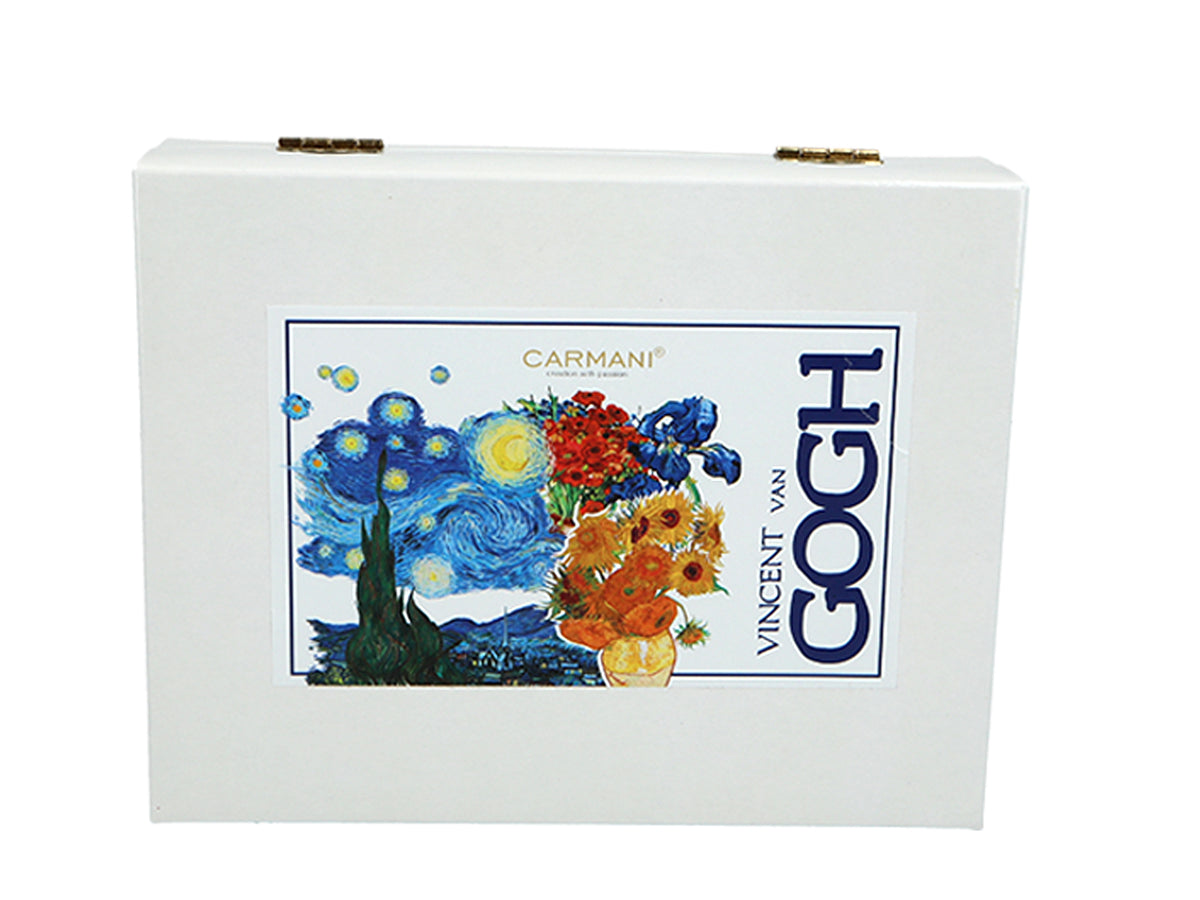 Set van 6 lepeltjes bekleed met 24K goud met 1 suikerlepel - V. van Gogh, mix, mogelijkheid tot personalisatie met gravure, elegante cadeauverpakking, afmetingen 13 cm