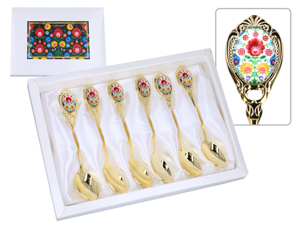 Set van 6 theelepels, met 24K goud vergulde theelepels