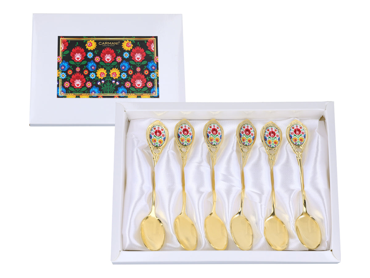 Set van 6 theelepels, met 24K goud vergulde theelepels