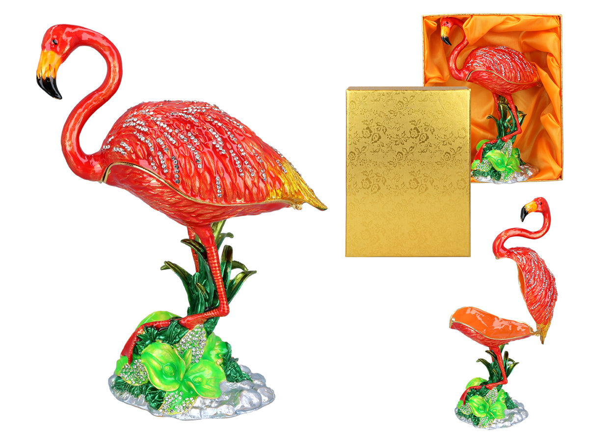 Metalen doosje Flamingo met mogelijkheid tot personalisatie met gravure, decoratief, ideaal als cadeau, 22 cm hoog