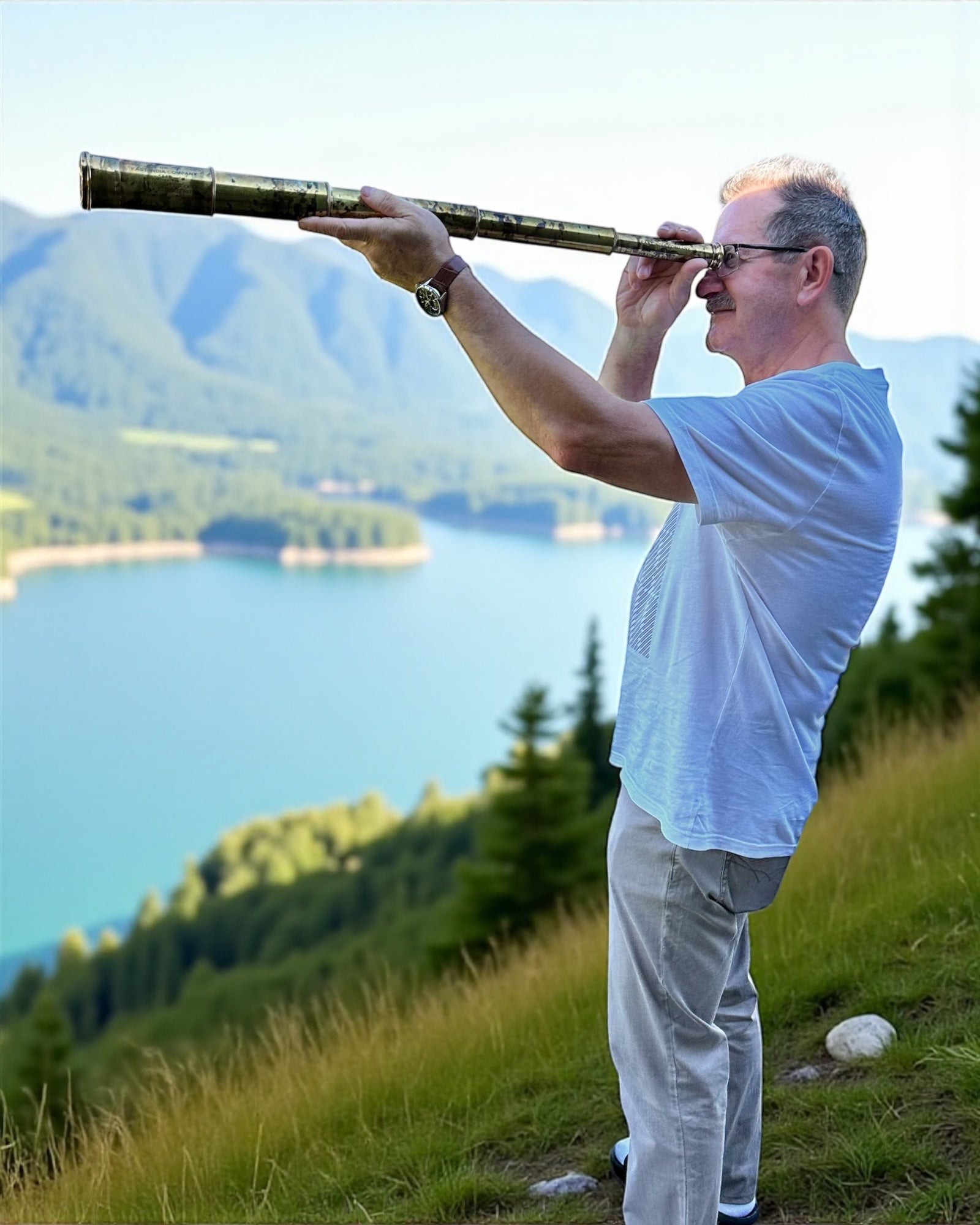 Koninklijke Verrekijker "Voyager 1818" – Exclusief, Messing, 83 cm, handgemaakt, etui van Echt Leer – Collectors Editie, personalisatie met gravure als cadeau