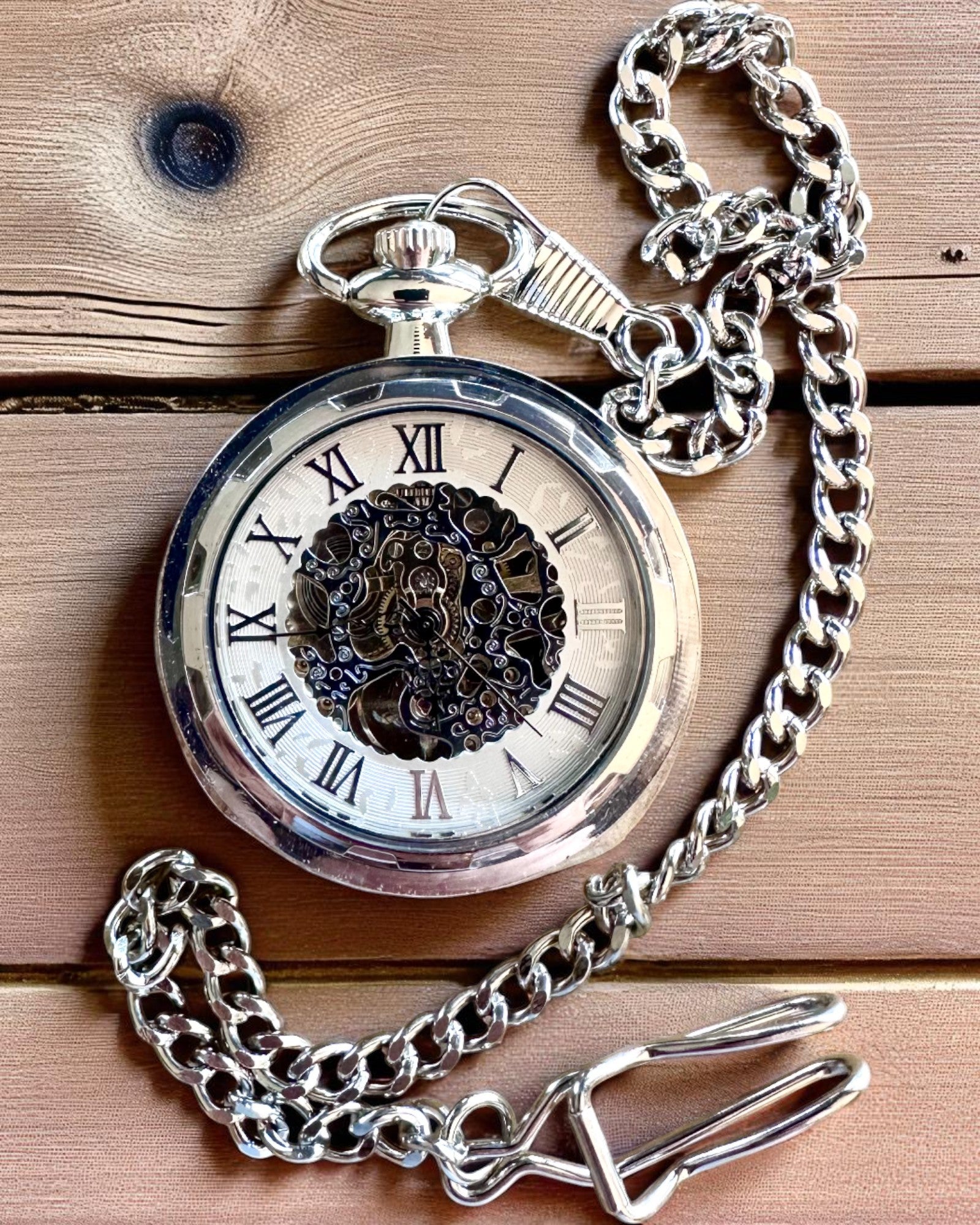 Zilveren Exclusieve Mechanische Zakhorloge in Retro Stijl, Waterdicht - Elegantie voor Elke Gelegenheid, met gravure