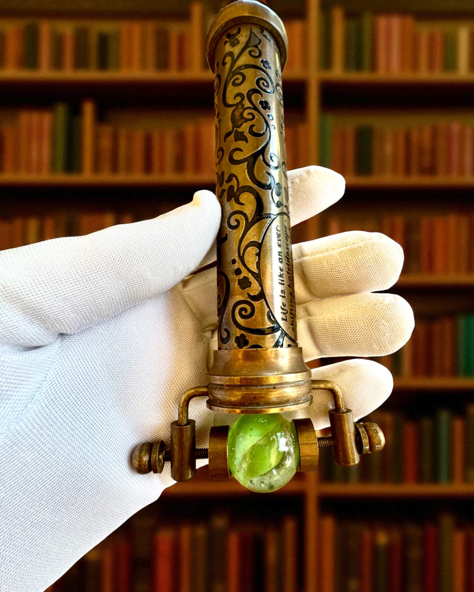 Vintage Kaleidoscoop “Emerald Dreams”, 15 cm – handgemaakt, met mogelijkheid tot personalisatie door gravure als cadeau