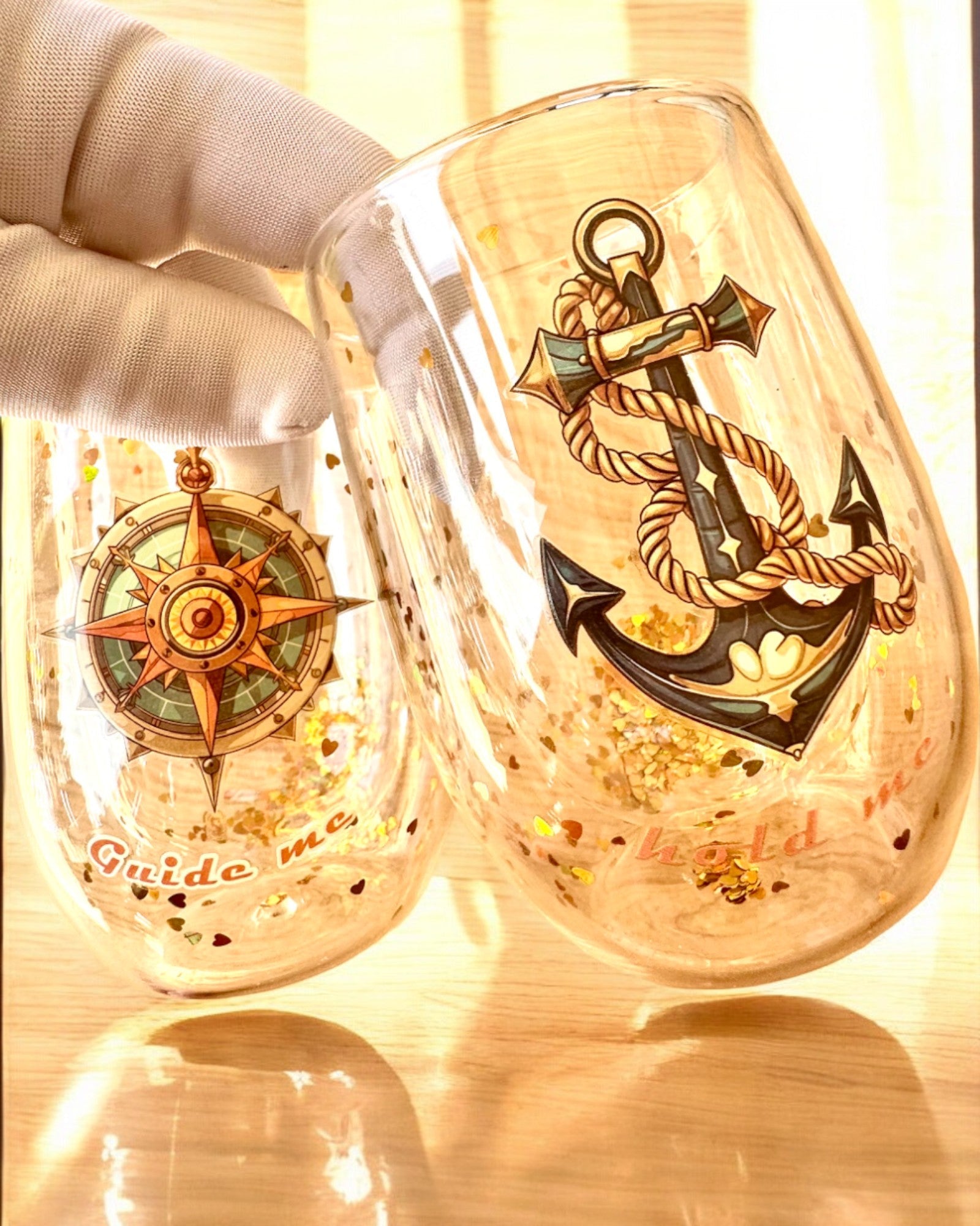 Dubbelwandige glazen "Nautical Dreams" met gouden vlokken - set van 2 stuks, 300 ml inhoud, mogelijkheid tot personalisatie met gravure