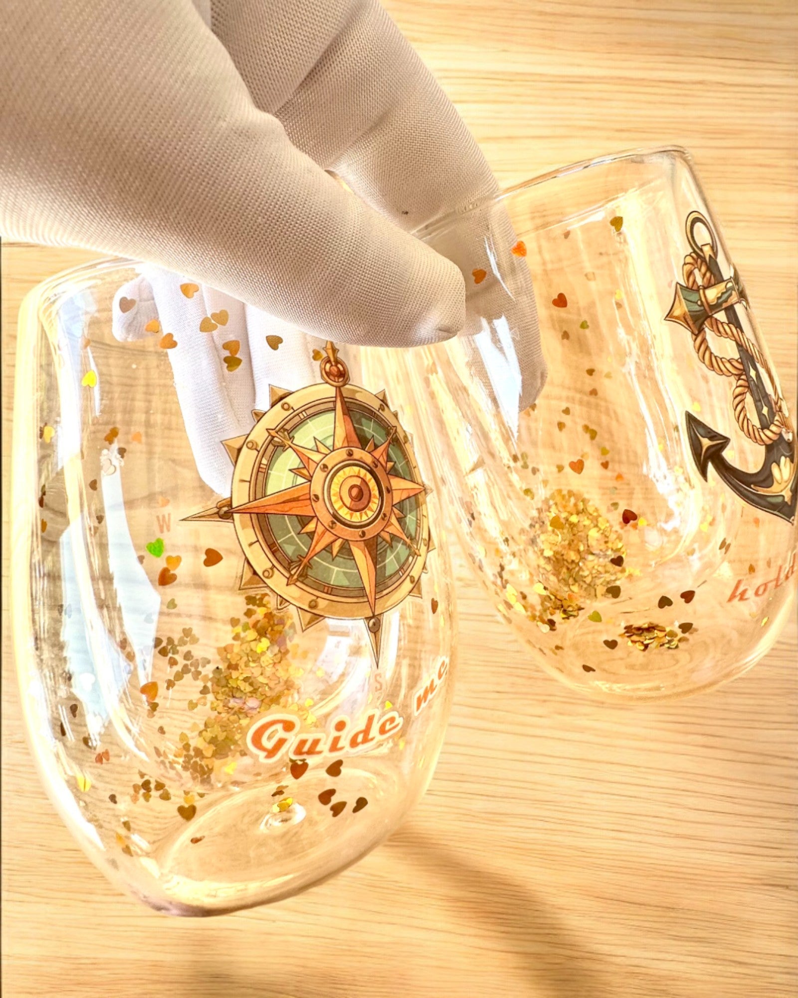 Dubbelwandige glazen "Nautical Dreams" met gouden vlokken - set van 2 stuks, 300 ml inhoud, mogelijkheid tot personalisatie met gravure