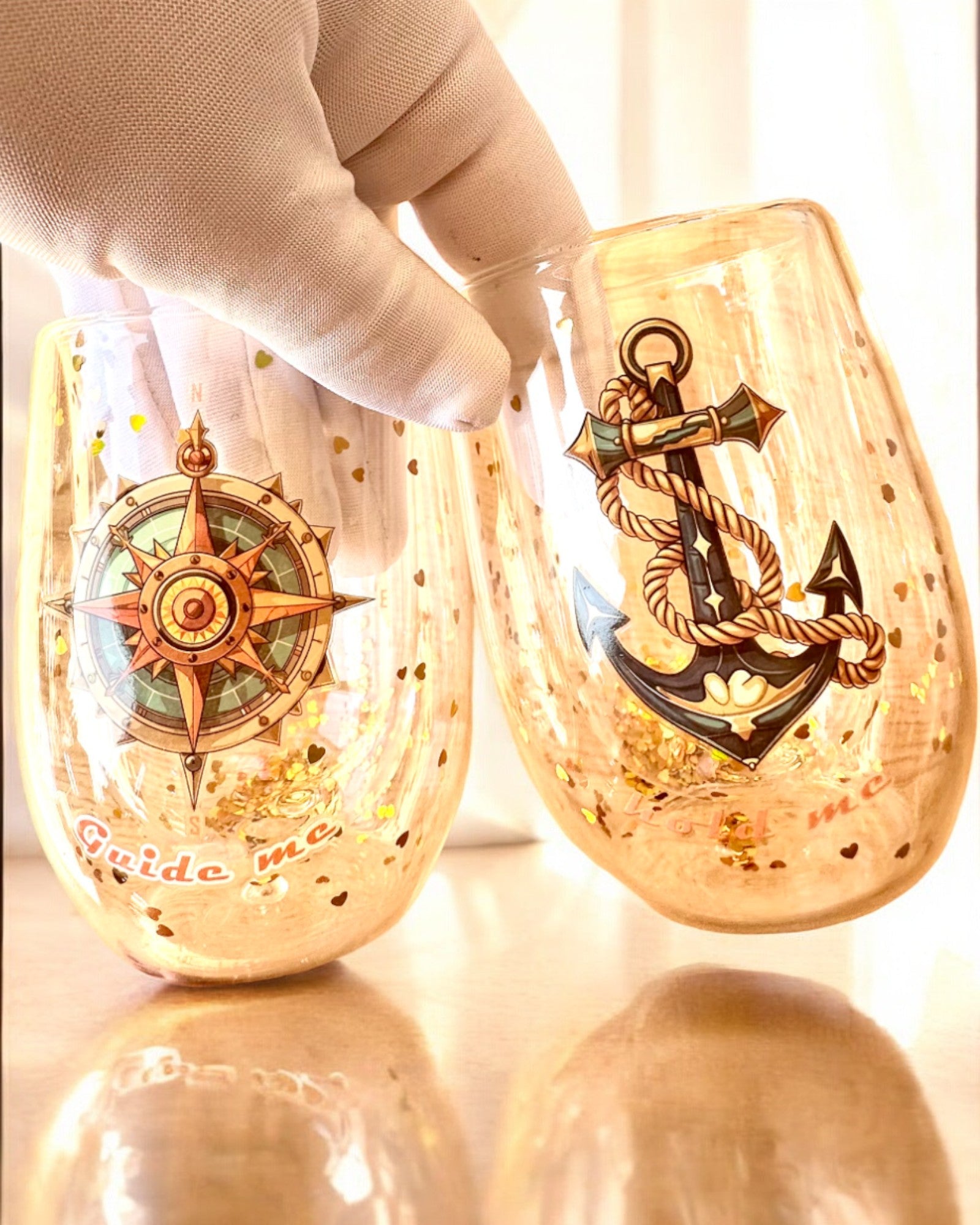 Dubbelwandige glazen "Nautical Dreams" met gouden vlokken - set van 2 stuks, 300 ml inhoud, mogelijkheid tot personalisatie met gravure