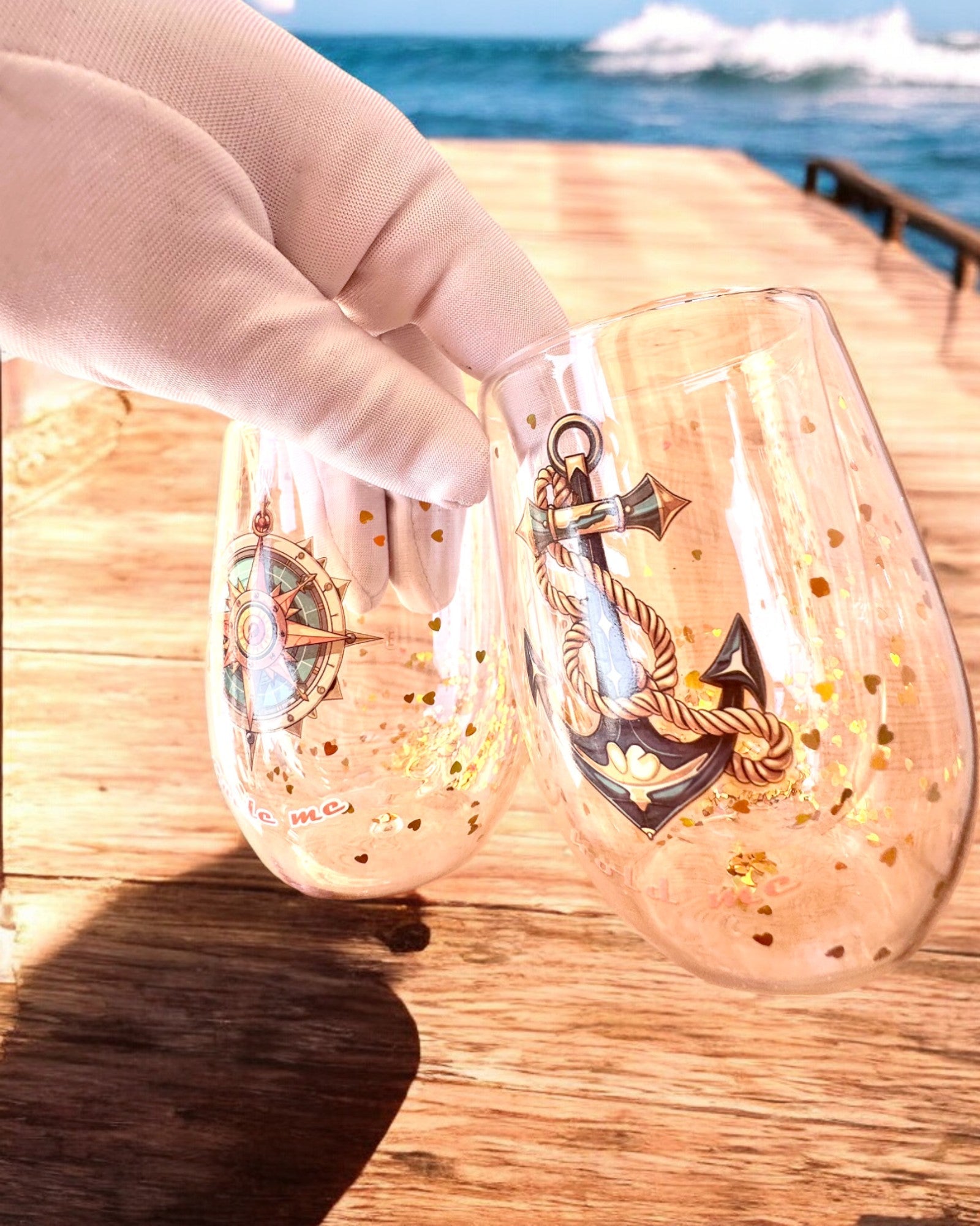 Dubbelwandige glazen "Nautical Dreams" met gouden vlokken - set van 2 stuks, 300 ml inhoud, mogelijkheid tot personalisatie met gravure