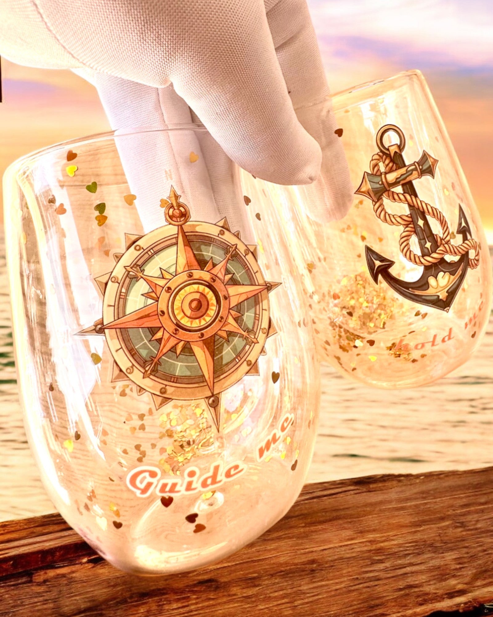 Dubbelwandige glazen "Nautical Dreams" met gouden vlokken - set van 2 stuks, 300 ml inhoud, mogelijkheid tot personalisatie met gravure