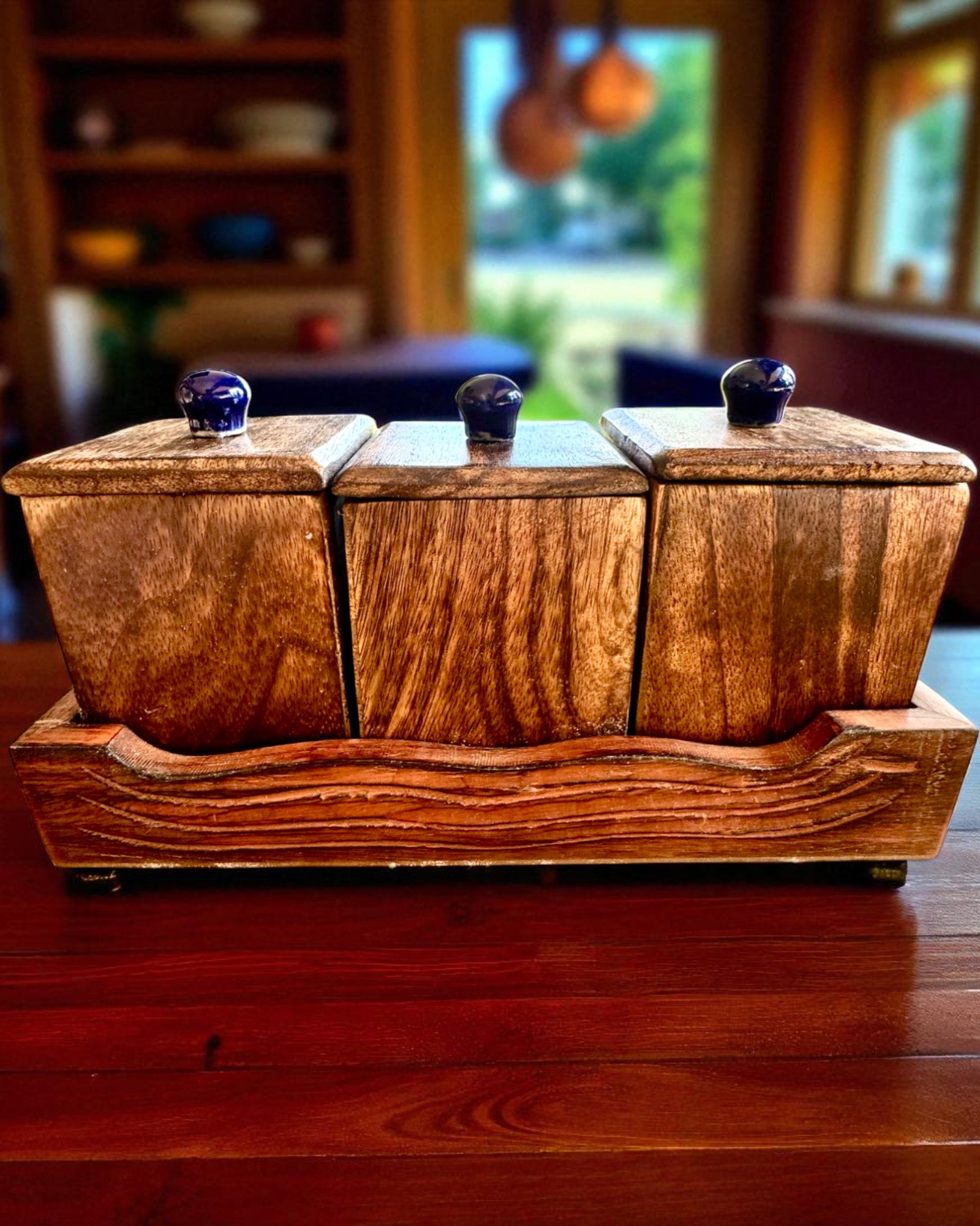 Set Royal Trio – Thee, Koffie, Suiker van Shisham hout, handgemaakt, met optie voor gravure als cadeau