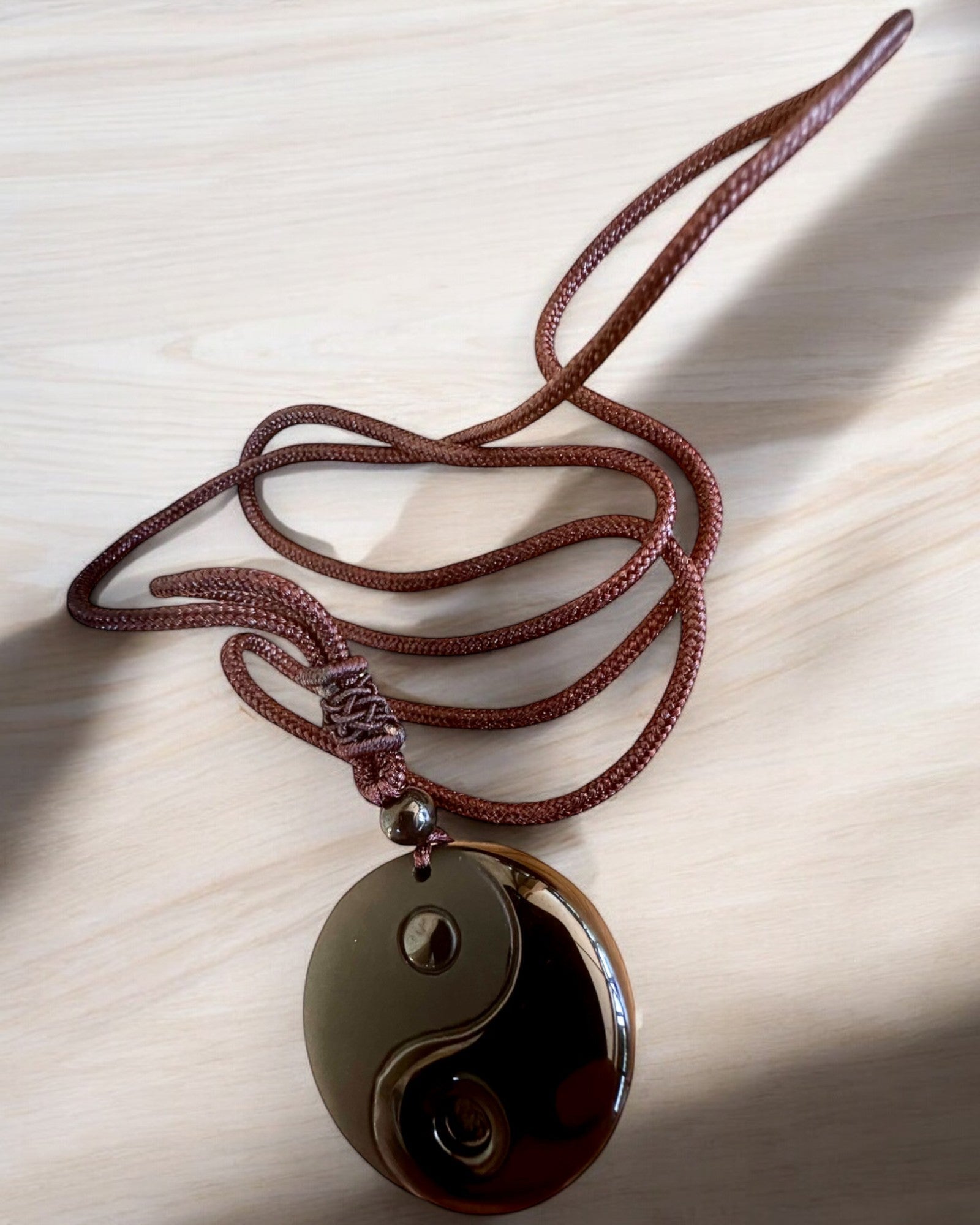 Boho Ketting van Obsidiaan Yin Yang Tai Chi, personalisatie mogelijk met gravure als cadeau