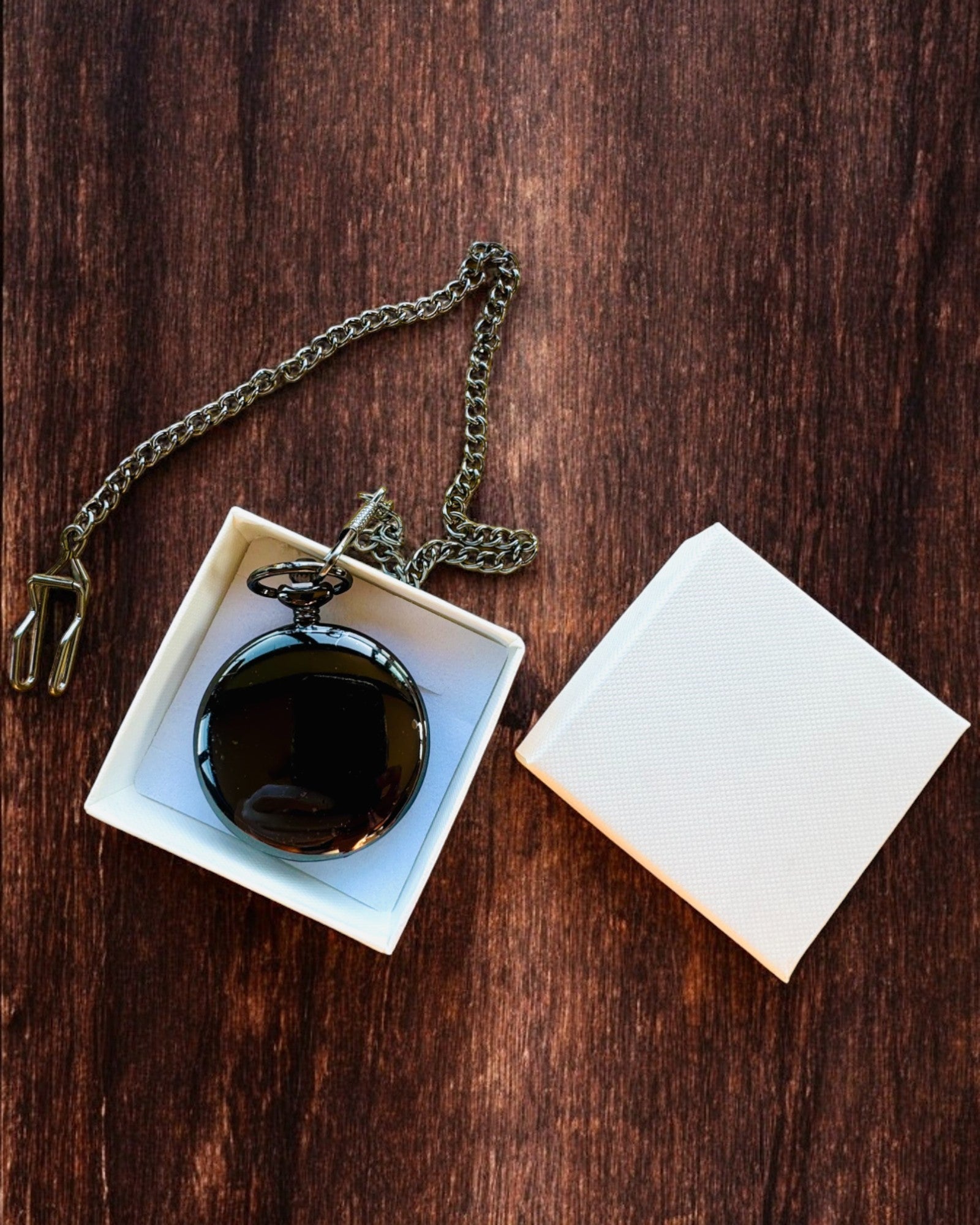 Klassieke Zakhorloge met Romeinse Cijfers en Ketting, Kwarts, Zwarte Glans - kleur zwart