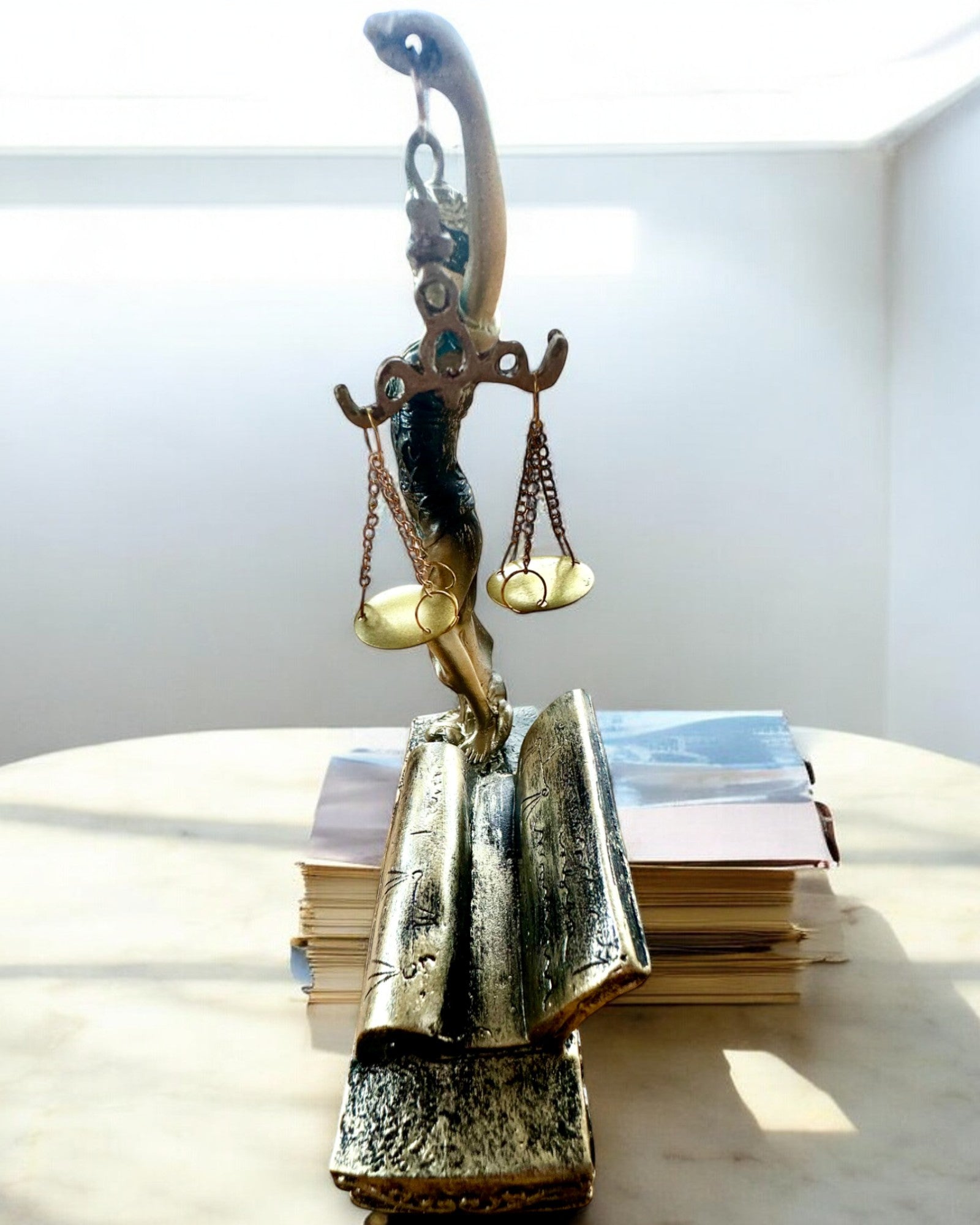 Statuet "Justicia 2" - Godin van de Rechtvaardigheid – Artistieke Decoratie voor op de Plank, Ambacht van Hars, personalisatie met gravure