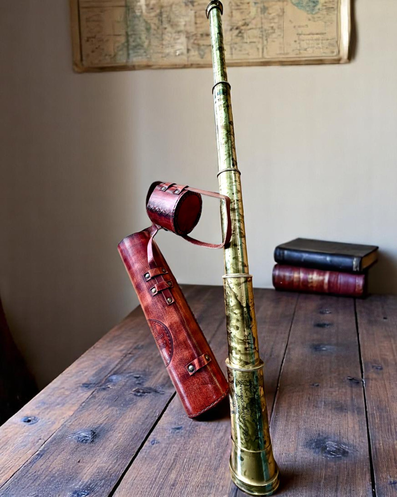 Koninklijke Verrekijker "Voyager 1818" – Exclusief, Messing, 83 cm, handgemaakt, etui van Echt Leer – Collectors Editie, personalisatie met gravure als cadeau