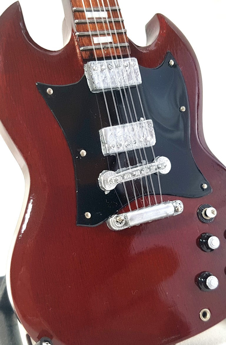 Mini-gitaar AC/DC Angus Young MGT-0567 met mogelijkheid tot personalisatie met gravure, ideaal als cadeau, handgemaakt van mahoniehout, bruin, hoogte 27,5 cm