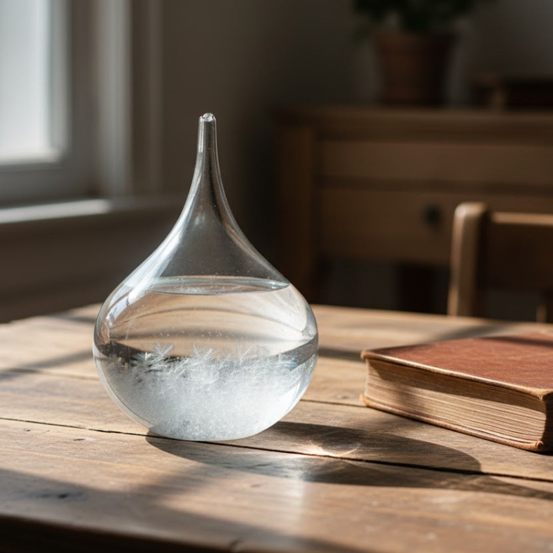 FitzRoy-stormbarometer - druppel Storm Glass met mogelijkheid tot personalisatie met gravure - elegant cadeau in druppelvorm, hoogte 11 cm, glazen vat met unieke kristallen die reageren op weersveranderingen