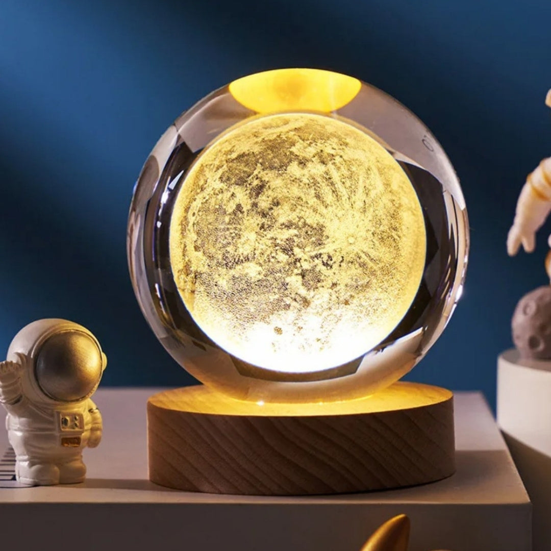 Glazen 3D-bol Maan met gravure