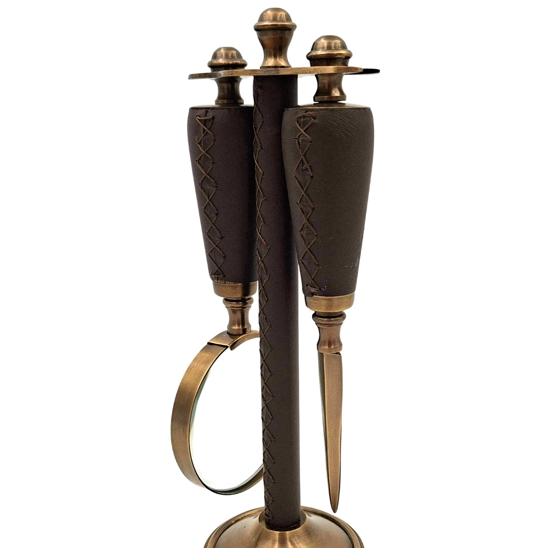 Elegante bureauset van messing en leer