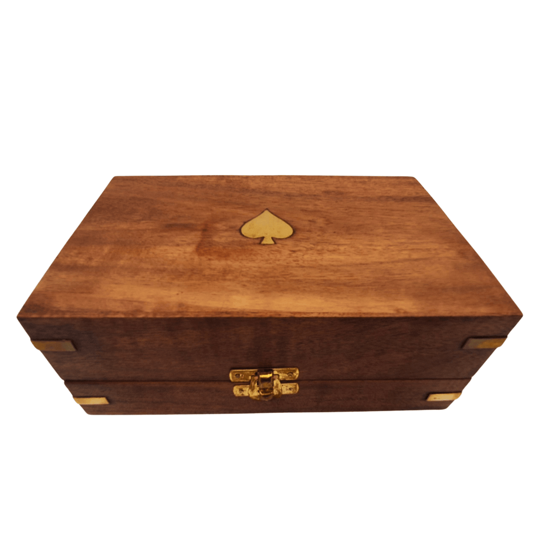 Elegante pokerset in houten doos met gravure