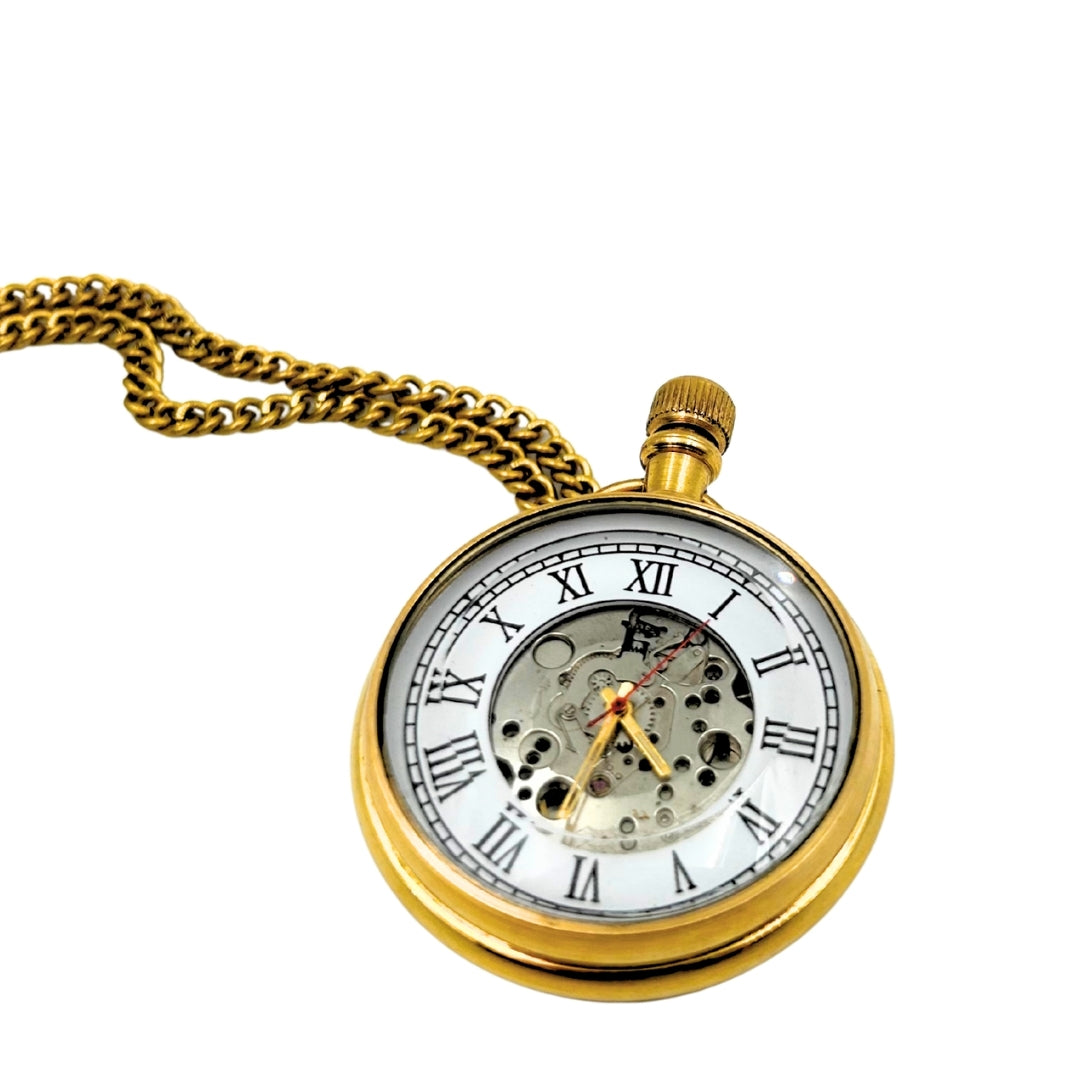 Retro mechanisch zakhorloge aan ketting met gravure