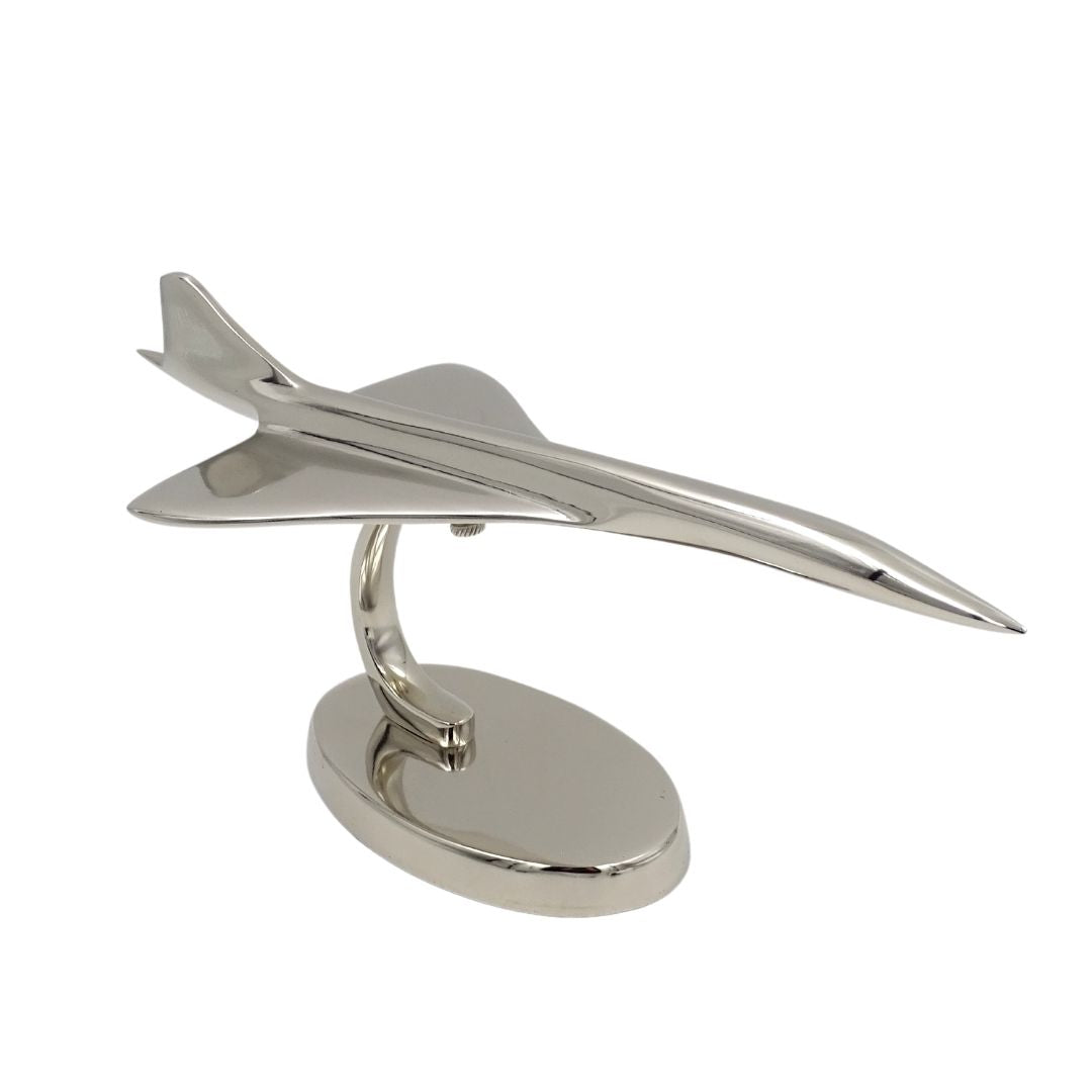 Metalen model van het Concorde-vliegtuig in zilverkleur, personaliseerbaar met gravure