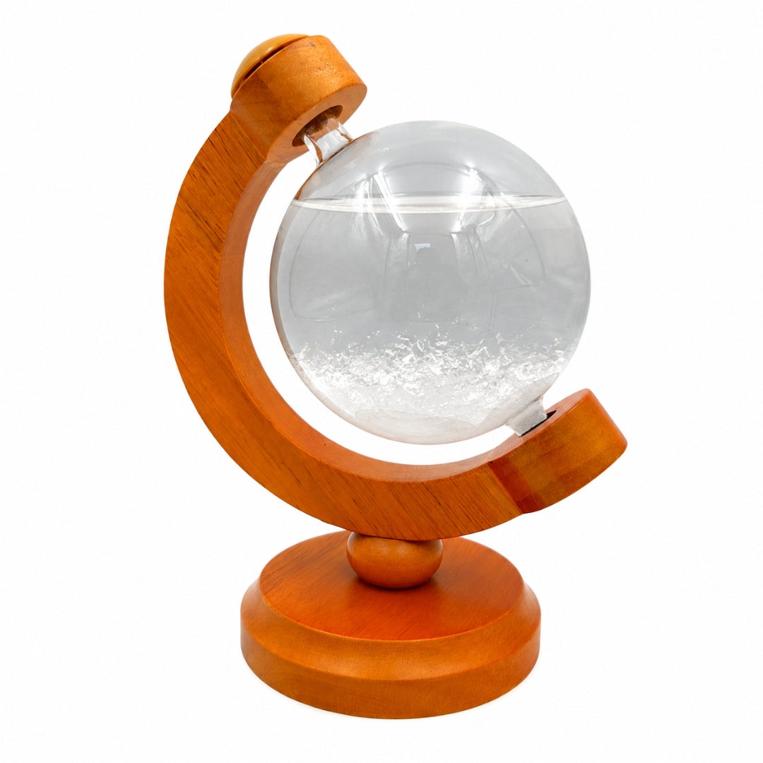 FitzRoy stormbarometer-globe met mogelijkheid tot graveren - elegante bureaudecoratie van glas en hout, hoogte 18,5 cm