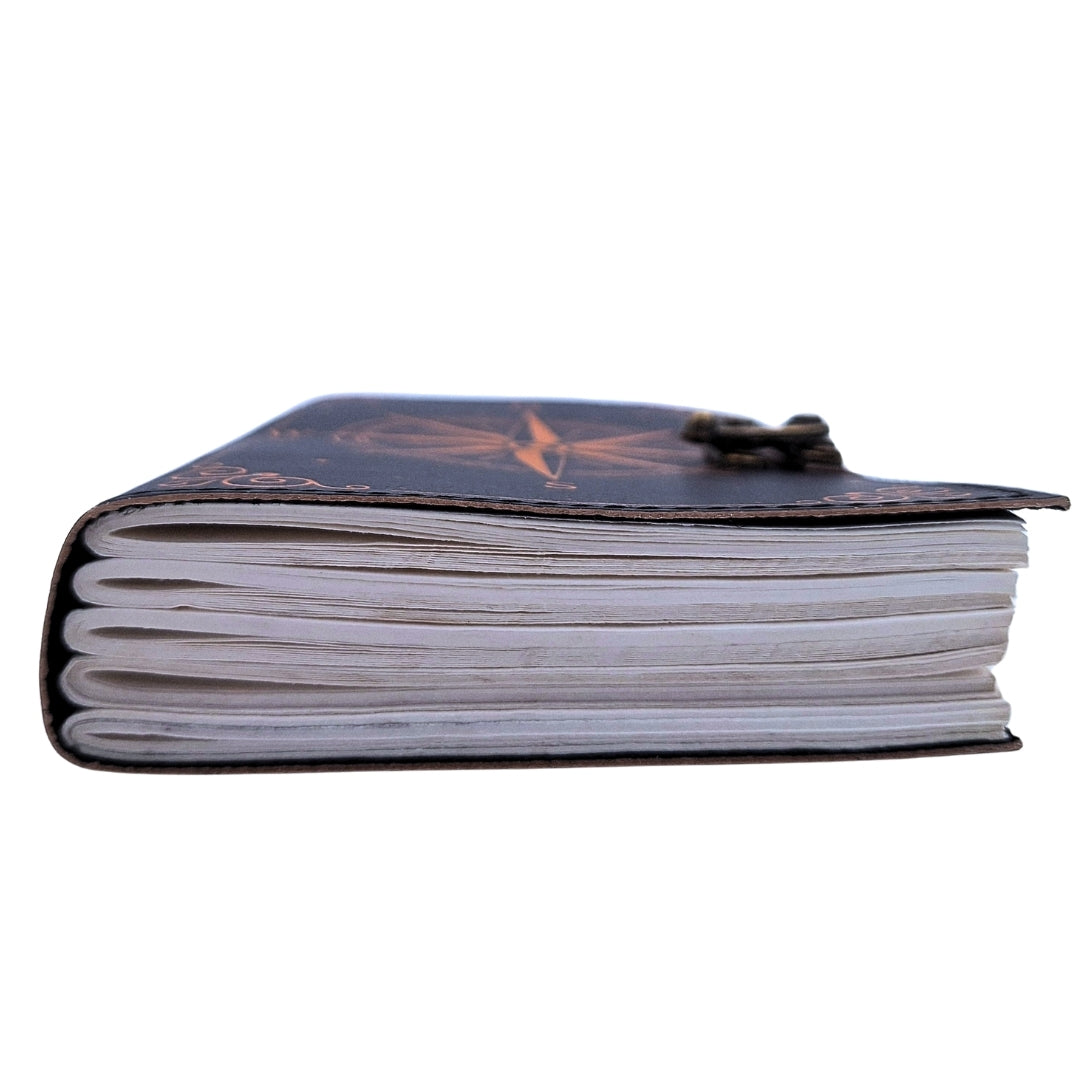 Leren notitieboek Kompasroos Retro zwart goud met gepersonaliseerde gravure