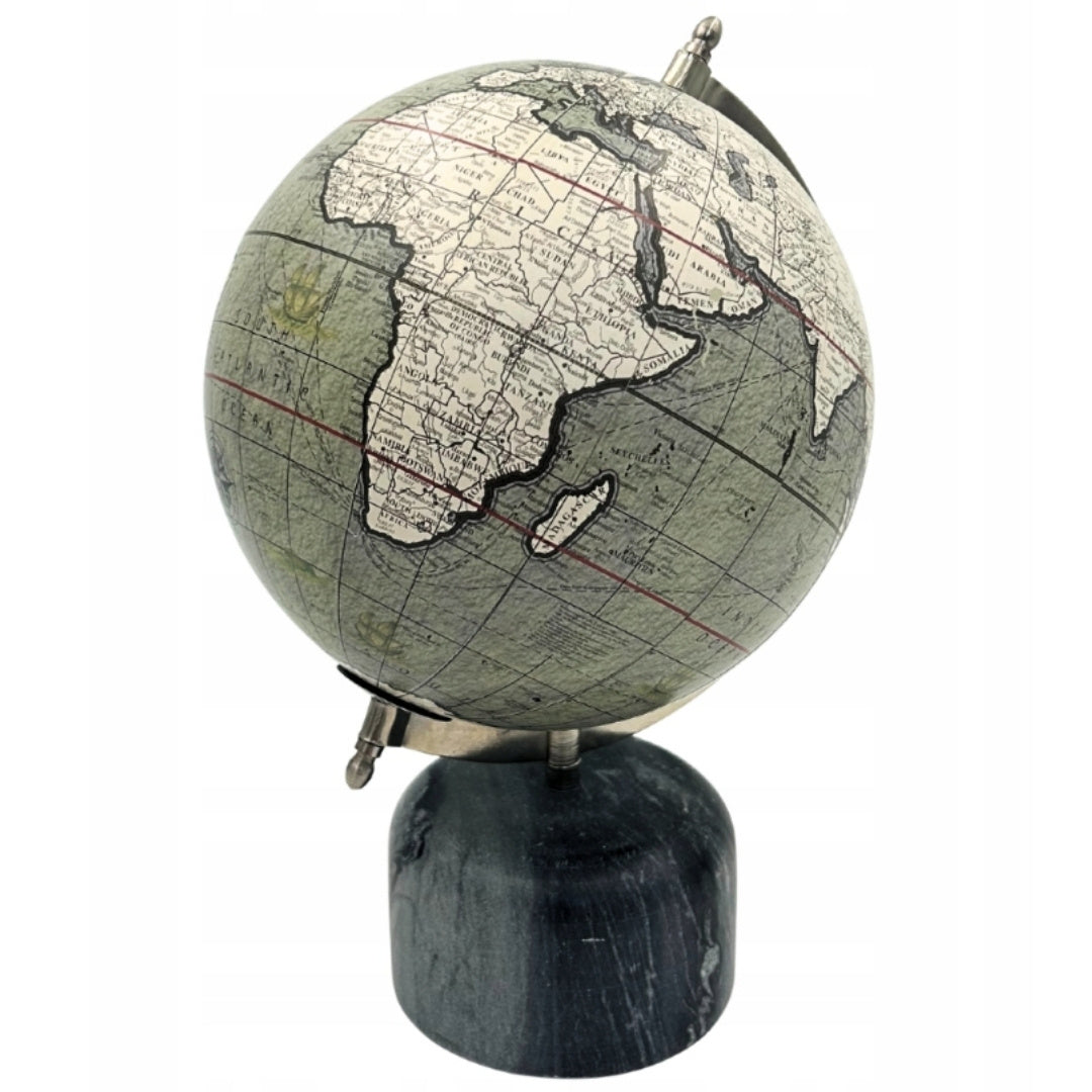 Decoratieve wereldbol op stenen voet 30cm met mogelijkheid tot personalisatie met gravure - Elegant cadeau in grijstinten en zwart steen