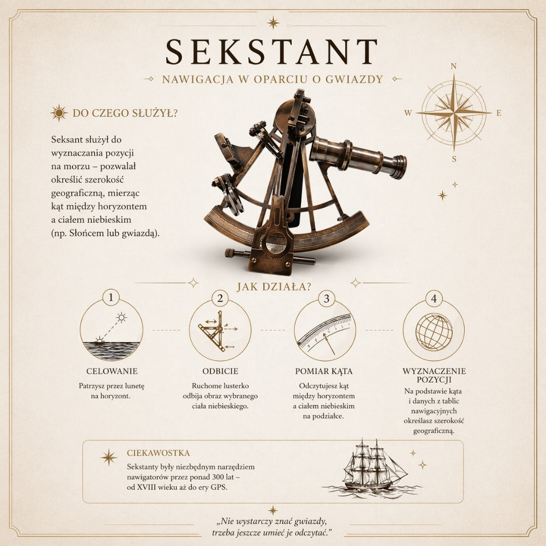 Messing sextant met gravure in houten doos