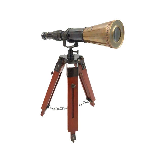 Messing telescoop op driepoot met mogelijkheid tot personalisatie met gravure - elegant decoratief element als cadeau, hoogte verstelbaar tot 30 cm