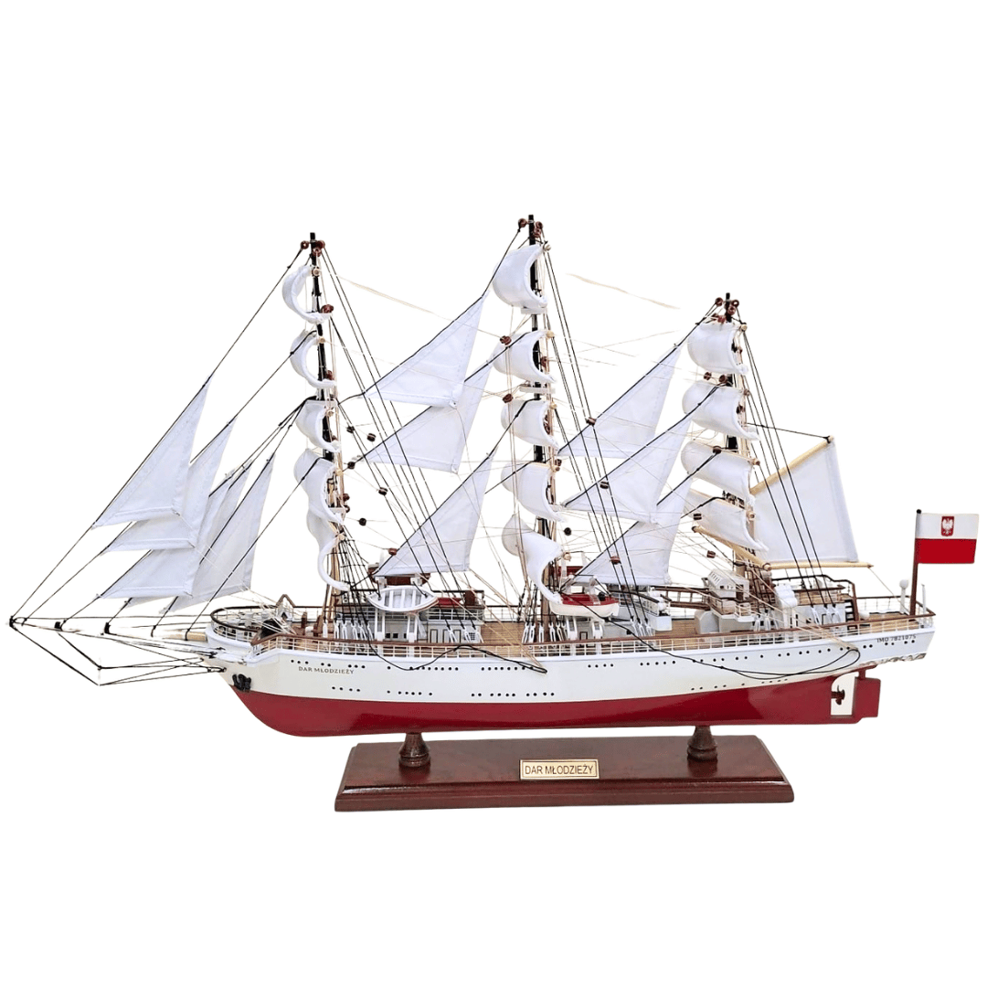 Exclusief model van het zeilschip Dar Młodzieży XXL 71 cm, mogelijkheid tot personalisatie door gravure