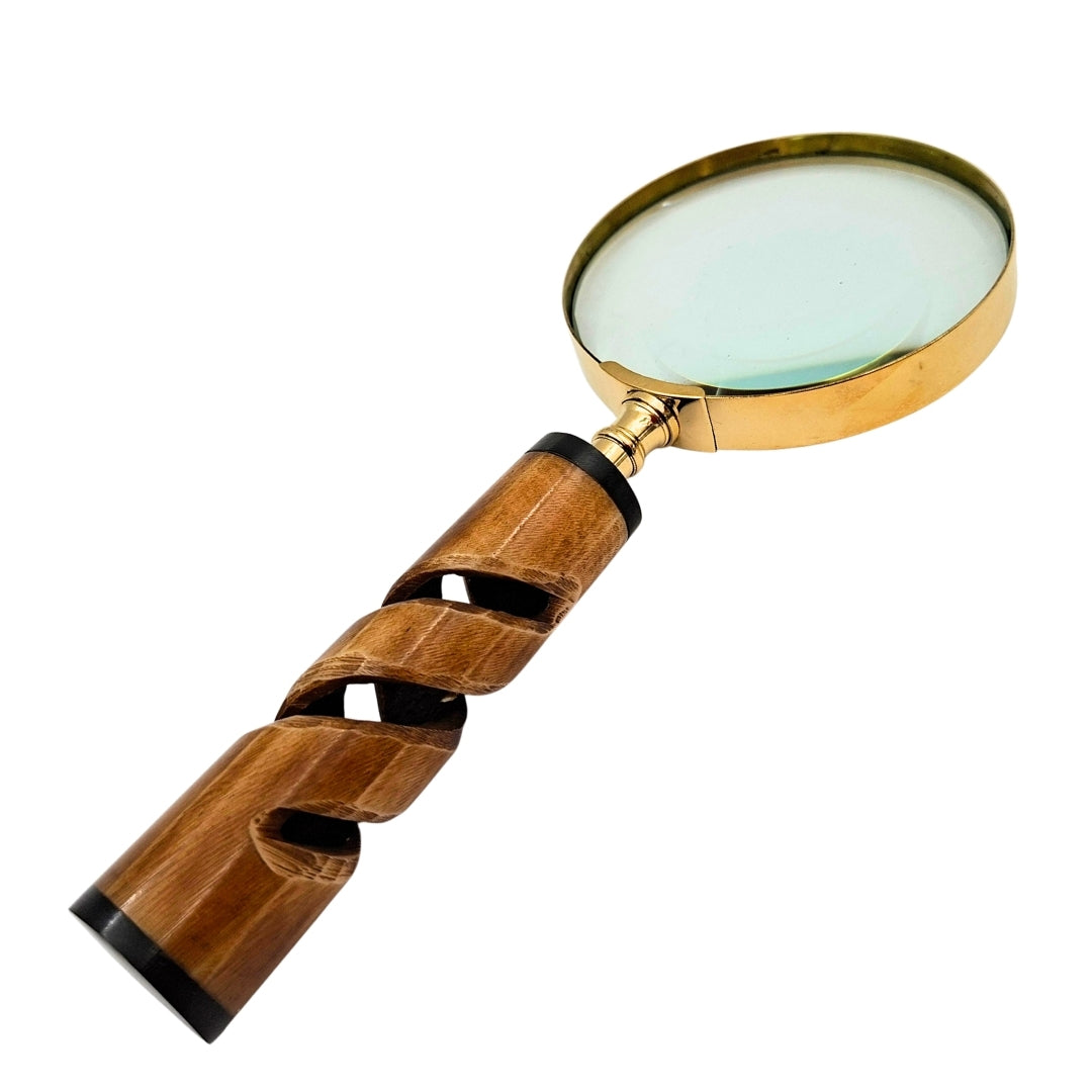 Vergrootglas in messing montuur met hoornen handvat NC2356 - elegant cadeau met mogelijkheid tot personalisatie met gravure, 3,5-voudig vergrootglas, lengte 18,5 cm, diameter 7,5 cm
