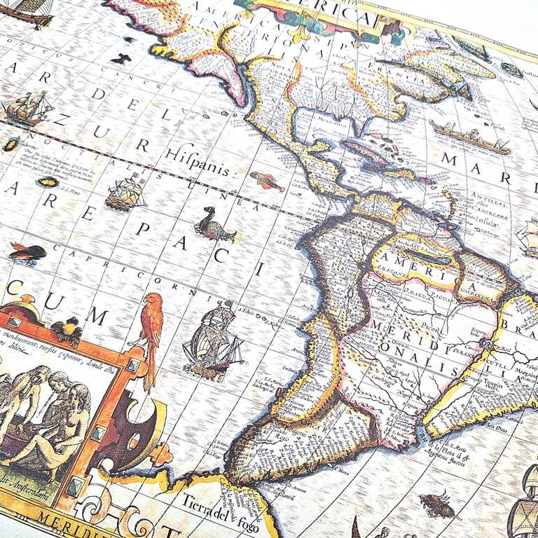 Kaart van Amerika 1628 - J. Hondius-reprint met mogelijkheid tot personalisatie met gravure - ideaal cadeau voor reizigers en geschiedenisliefhebbers - afmetingen 37,5 x 50 cm