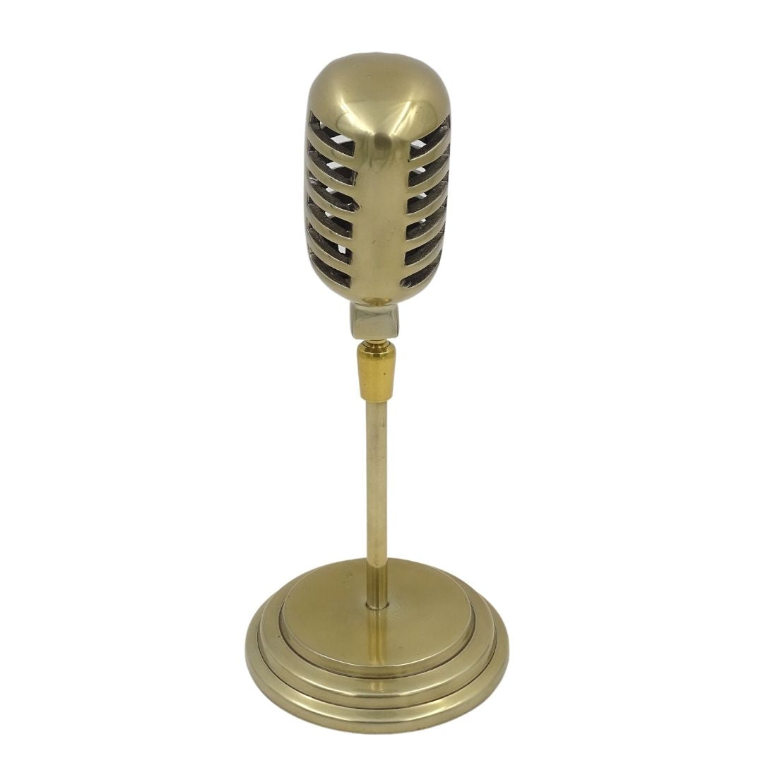 Retro microfoonbeeldje, personaliseerbaar met gravure, goudkleurig, 25 cm