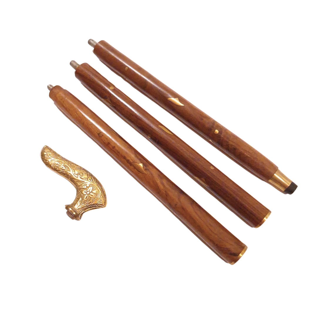 Opvouwbare wandelstok DNU-015 met houten schacht en messing handgreep