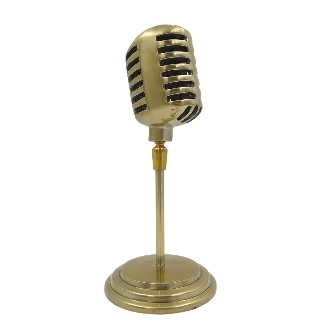 Retro microfoonbeeldje, personaliseerbaar met gravure, goudkleurig, 25 cm