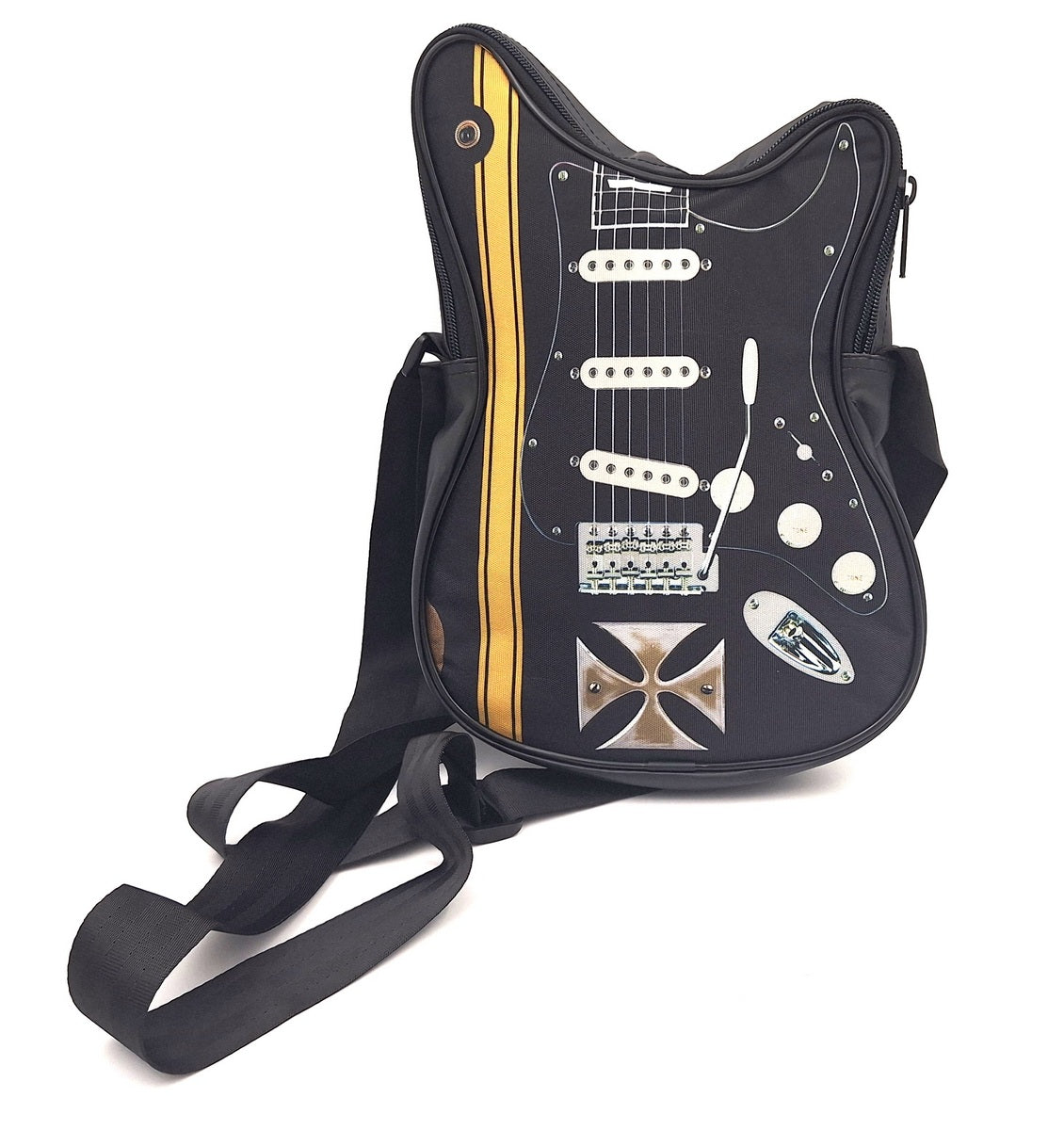 Schoudertas in de vorm van een gitaar met Maltezer kruis - gepersonaliseerd cadeau voor een gitarist