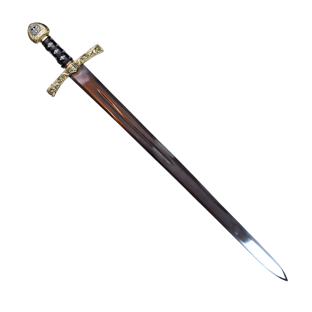Replica van het zwaard Excalibur van koning Arthur met gravure – 98,5 cm, stalen kling, messing handgreep