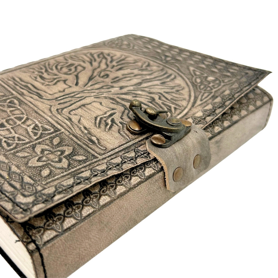Retro leren notitieboek Levensboom met gravure