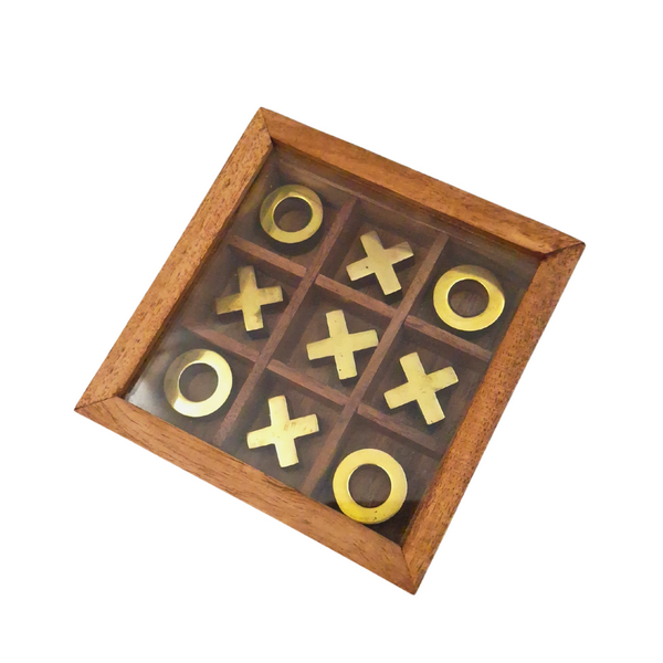 Elegant boter-kaas-en-eieren in een doos met glazen bovenkant met mogelijkheid tot personalisatie met gravure - Luxe set van hout en messing, ideaal als cadeau voor leraren en directeuren - Afmetingen 12,5 x 12,5 x 2,5 cm