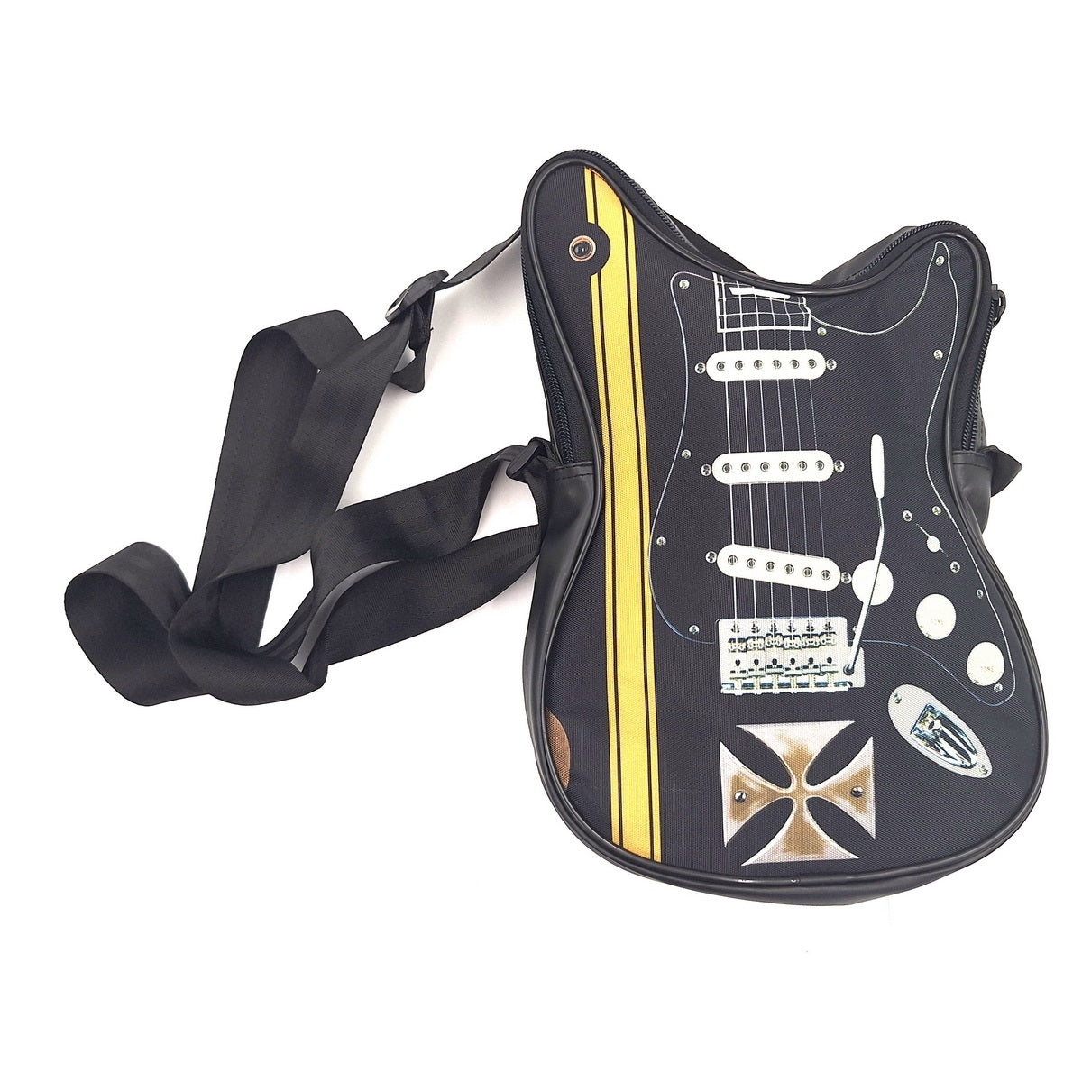 Schoudertas in de vorm van een gitaar met Maltezer kruis - gepersonaliseerd cadeau voor een gitarist