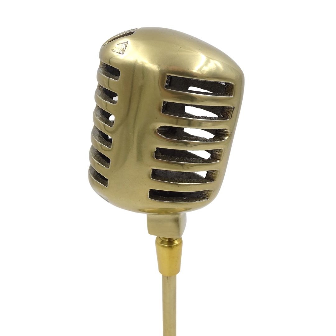 Retro microfoonbeeldje, personaliseerbaar met gravure, goudkleurig, 25 cm