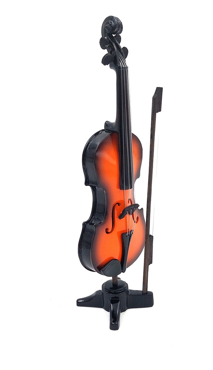 Mini-viool, met de hand gemaakt van hars, hoogte 13 cm, mogelijkheid tot personalisatie met gravure, ideaal als cadeau voor muziekliefhebbers